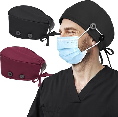 2 Pcs Satin Lined Scrub Caps for Men Women No Slip Cotton Surgical Caps for Women in Saudi Arabia