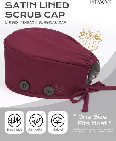 2 Pcs Satin Lined Scrub Caps for Men Women No Slip Cotton Surgical Caps for Women in Saudi Arabia