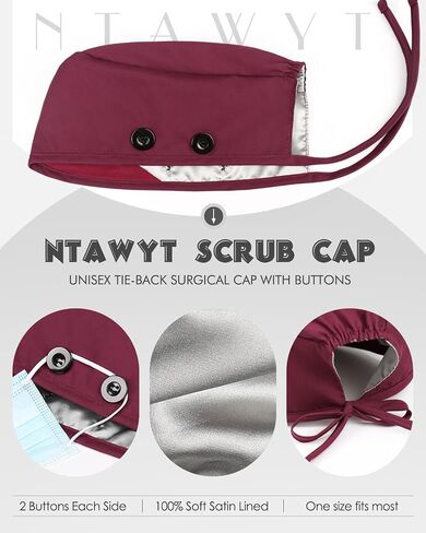 2 Pcs Satin Lined Scrub Caps for Men Women No Slip Cotton Surgical Caps for Women in Saudi Arabia