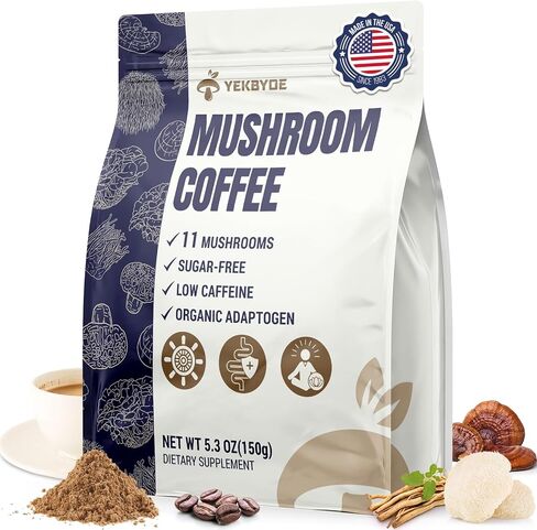 القهوة الفطر ، 11 فطر Superfood تشمل Lion's Mane و Reishi و Chaga & Ashwagandha و Mushroom Coffee Organic من أجل الطاقة والذاكرة والذاكرة ، خالية من السكر ، 5.3 أوقية in Kuwait