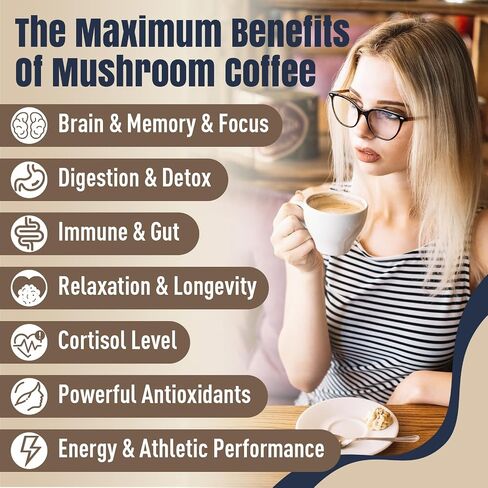 القهوة الفطر ، 11 فطر Superfood تشمل Lion's Mane و Reishi و Chaga & Ashwagandha و Mushroom Coffee Organic من أجل الطاقة والذاكرة والذاكرة ، خالية من السكر ، 5.3 أوقية in Kuwait