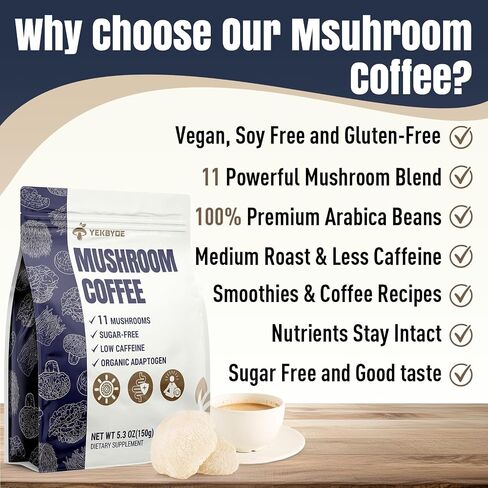 القهوة الفطر ، 11 فطر Superfood تشمل Lion's Mane و Reishi و Chaga & Ashwagandha و Mushroom Coffee Organic من أجل الطاقة والذاكرة والذاكرة ، خالية من السكر ، 5.3 أوقية in Kuwait