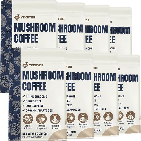 القهوة الفطر ، 11 فطر Superfood تشمل Lion's Mane و Reishi و Chaga & Ashwagandha و Mushroom Coffee Organic من أجل الطاقة والذاكرة والذاكرة ، خالية من السكر ، 5.3 أوقية in Kuwait