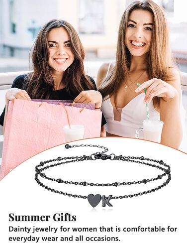 Silvora Initial Anklet for Women - Stainless Steel Waterproof 14K Gold Plated Initial Anklet with 8.5" + 2" Adjustable Extension, Dainty Layered Letter Heart Ankle Bracelets Summer Beach Jewelry in Saudi Arabia