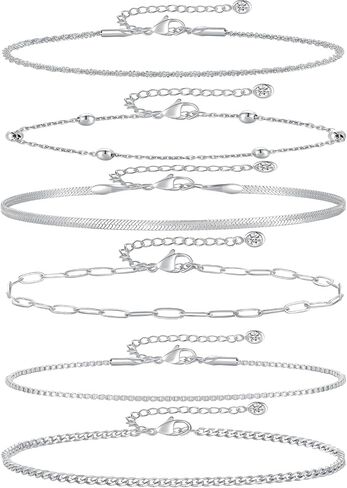 Jinxiuge Gold Ankle Bracelets for Women Dainty 14k Gold Plated Waterproof Cuban Link Chain Anklets Set Layered Anklet Bracelets for Women Teen Beach Gift Adjustable Size 6 Pcs in Kuwait