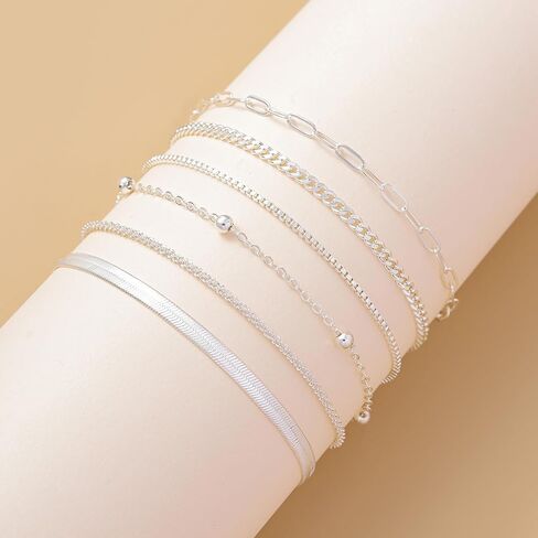 Jinxiuge Gold Ankle Bracelets for Women Dainty 14k Gold Plated Waterproof Cuban Link Chain Anklets Set Layered Anklet Bracelets for Women Teen Beach Gift Adjustable Size 6 Pcs in Kuwait