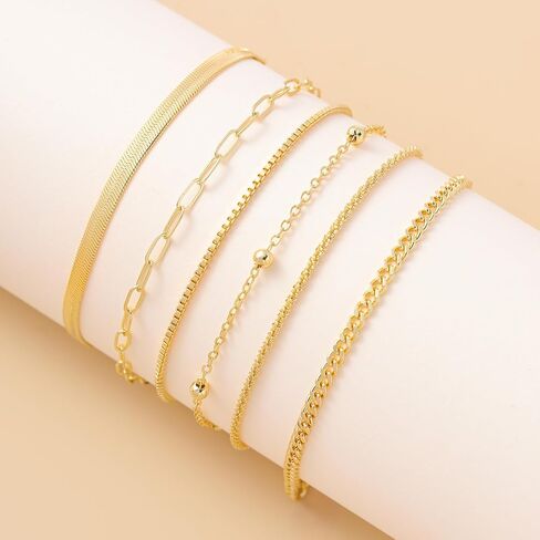 Jinxiuge Gold Ankle Bracelets for Women Dainty 14k Gold Plated Waterproof Cuban Link Chain Anklets Set Layered Anklet Bracelets for Women Teen Beach Gift Adjustable Size 6 Pcs in Kuwait