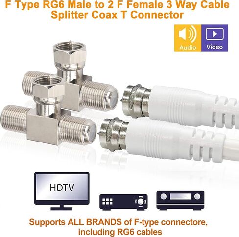 Kaunosta F Type Splitter 3 Way Coaxial Connectors Male to Female RG6 Splitter Combiner T-Shape F to Dual Coax Adapter for Satellite TV MATV CCTV and Related Consumer Television Products 2PCS in Kuwait