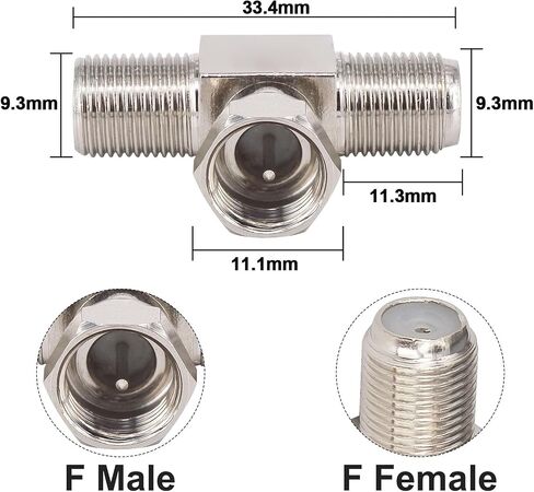 Kaunosta F Type Splitter 3 Way Coaxial Connectors Male to Female RG6 Splitter Combiner T-Shape F to Dual Coax Adapter for Satellite TV MATV CCTV and Related Consumer Television Products 2PCS in Kuwait