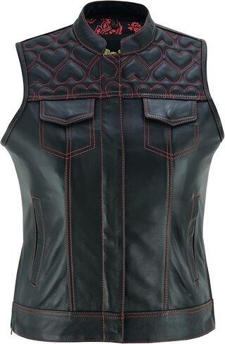 Leatherick Women's Cowhide Leather Vests – with Side Zippers & Paisley Lining Red Heart Stitching in Kuwait