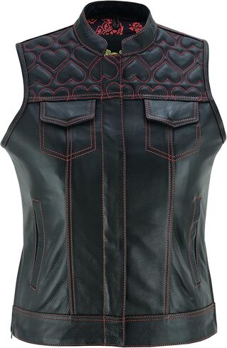 Leatherick Women's Cowhide Leather Vests – with Side Zippers & Paisley Lining Red Heart Stitching in Kuwait
