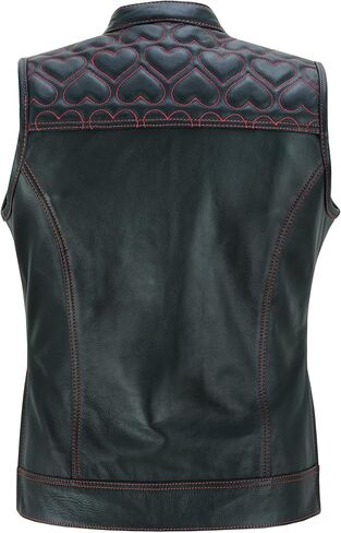 Leatherick Women's Cowhide Leather Vests – with Side Zippers & Paisley Lining Red Heart Stitching in Kuwait