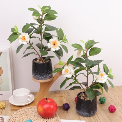 Gresorth 2 Pack Artificial Potted Plants with Flowers Fake Greenery Bonsai Decoration Realistic Landscape Display for Home Office Shop Livingroom - 12.6 Inch in Saudi Arabia