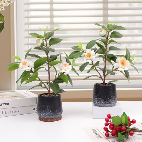 Gresorth 2 Pack Artificial Potted Plants with Flowers Fake Greenery Bonsai Decoration Realistic Landscape Display for Home Office Shop Livingroom - 12.6 Inch in Saudi Arabia
