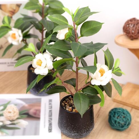 Gresorth 2 Pack Artificial Potted Plants with Flowers Fake Greenery Bonsai Decoration Realistic Landscape Display for Home Office Shop Livingroom - 12.6 Inch in Saudi Arabia