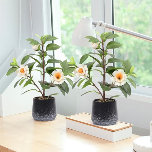 Gresorth 2 Pack Artificial Potted Plants with Flowers Fake Greenery Bonsai Decoration Realistic Landscape Display for Home Office Shop Livingroom - 12.6 Inch in Saudi Arabia