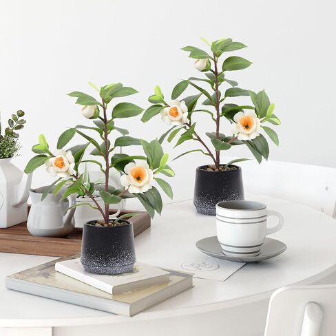 Gresorth 2 Pack Artificial Potted Plants with Flowers Fake Greenery Bonsai Decoration Realistic Landscape Display for Home Office Shop Livingroom - 12.6 Inch in Saudi Arabia