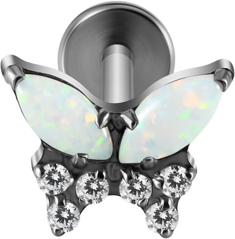 16G G23 Titanium Butterfly Tiny Opal CZ Flat Flat Labret STURE CROPRICE CRATILAGE TRAGUS CONCH HELIX STUR MONROE للنساء أو الرجال in Kuwait