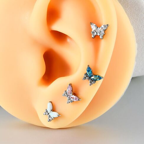 16G G23 Titanium Butterfly Tiny Opal CZ Flat Flat Labret STURE CROPRICE CRATILAGE TRAGUS CONCH HELIX STUR MONROE للنساء أو الرجال in Kuwait