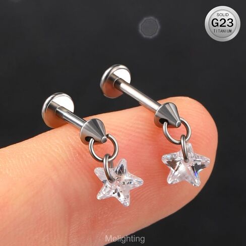 MeIighting Titanium G23 Threadless Earring 16G Dangle Flat Back Earring Threadless Push in Cartilage Earring 6/8 mm Tragus Helix Piercing Jewelry Clear CZ Labret Ring in Saudi Arabia