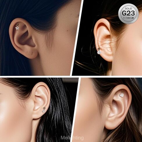 MeIighting Titanium G23 Threadless Earring 16G Dangle Flat Back Earring Threadless Push in Cartilage Earring 6/8 mm Tragus Helix Piercing Jewelry Clear CZ Labret Ring in Saudi Arabia
