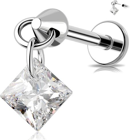 MeIighting Titanium G23 Threadless Earring 16G Dangle Flat Back Earring Threadless Push in Cartilage Earring 6/8 mm Tragus Helix Piercing Jewelry Clear CZ Labret Ring in Saudi Arabia