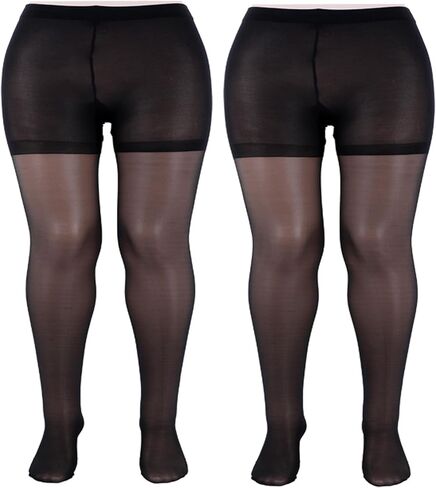 2 Pairs Plus Size Sheer Tights for Women, Plus Size Stockings 20D Control Top Pantyhose with Reinforced Toes Ultra Thin High Waist Black Pantyhose Stockings in Saudi Arabia