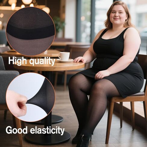 2 Pairs Plus Size Sheer Tights for Women, Plus Size Stockings 20D Control Top Pantyhose with Reinforced Toes Ultra Thin High Waist Black Pantyhose Stockings in Saudi Arabia
