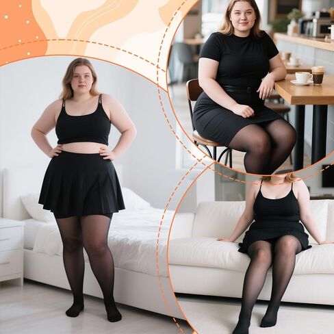 2 Pairs Plus Size Sheer Tights for Women, Plus Size Stockings 20D Control Top Pantyhose with Reinforced Toes Ultra Thin High Waist Black Pantyhose Stockings in Saudi Arabia