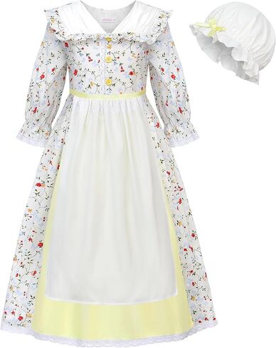 ReliBeauty Colonial Costume with Hat Colonial Dress Girls White in Kuwait