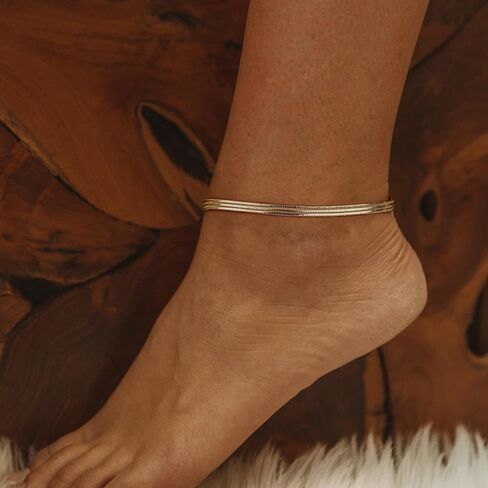 أساور جينير الذهب في الكاحل للنساء ， سلسلة مقاومة للماء مقاومة للماء الذهب 14K. in Kuwait