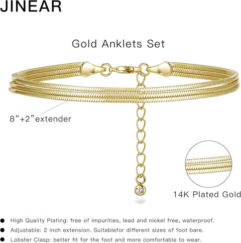 أساور جينير الذهب في الكاحل للنساء ， سلسلة مقاومة للماء مقاومة للماء الذهب 14K. in Kuwait