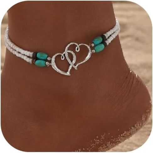 أساور الكاحل للنساء قلب سوار في الكاحل ملون من خلخ الكاحل بوهو كاحل الكاحل جليديات مجوهرات الصيف in Kuwait