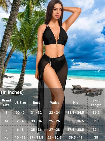 Kaei&Shi 3 Piece Swimsuits for Women,V Wire Halter Cheeky Bikini Sets,Sexy Bathing Suit with Mesh Cover Up in Kuwait