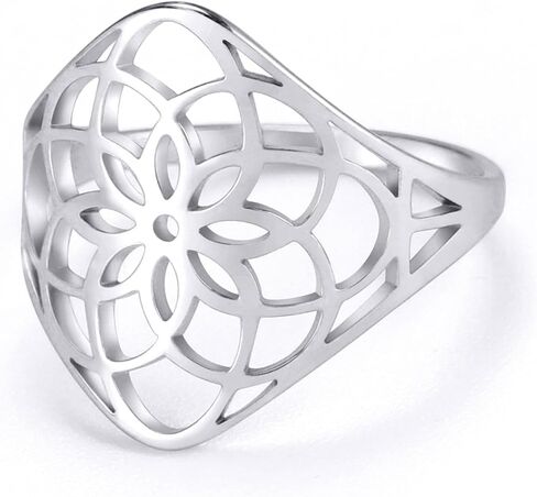 Teamer Filgree Flower Ring من الفولاذ المقاوم للصدأ الفولاذ الأنيق البوهيمي خاتم الزفاف خاتم الزفاف خاتم مجوهرات رائعة للنساء in Kuwait