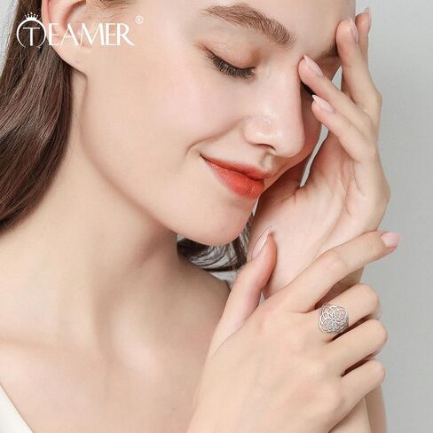 Teamer Filgree Flower Ring من الفولاذ المقاوم للصدأ الفولاذ الأنيق البوهيمي خاتم الزفاف خاتم الزفاف خاتم مجوهرات رائعة للنساء in Kuwait