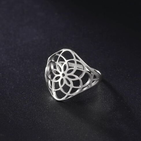 Teamer Filgree Flower Ring من الفولاذ المقاوم للصدأ الفولاذ الأنيق البوهيمي خاتم الزفاف خاتم الزفاف خاتم مجوهرات رائعة للنساء in Kuwait