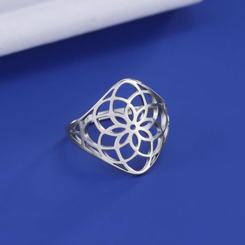 Teamer Filgree Flower Ring من الفولاذ المقاوم للصدأ الفولاذ الأنيق البوهيمي خاتم الزفاف خاتم الزفاف خاتم مجوهرات رائعة للنساء in Kuwait