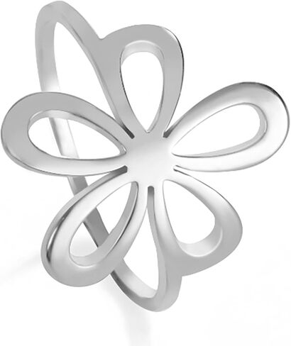 Teamer Filgree Flower Ring من الفولاذ المقاوم للصدأ الفولاذ الأنيق البوهيمي خاتم الزفاف خاتم الزفاف خاتم مجوهرات رائعة للنساء in Kuwait