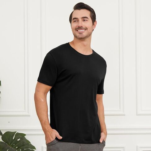 netdraw Men's Heavyweight Interlock Bamboo Viscose T-Shirt Buttery Soft Casual Basic Short Sleeve Dressy Cotton Shirt in Saudi Arabia