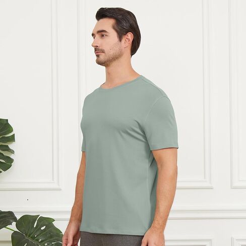 netdraw Men's Heavyweight Interlock Bamboo Viscose T-Shirt Buttery Soft Casual Basic Short Sleeve Dressy Cotton Shirt in Kuwait