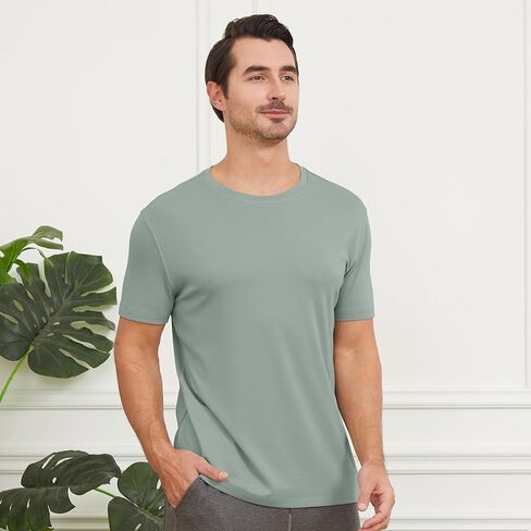 netdraw Men's Heavyweight Interlock Bamboo Viscose T-Shirt Buttery Soft Casual Basic Short Sleeve Dressy Cotton Shirt in Kuwait