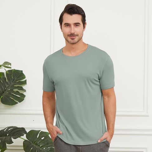 netdraw Men's Heavyweight Interlock Bamboo Viscose T-Shirt Buttery Soft Casual Basic Short Sleeve Dressy Cotton Shirt in Kuwait