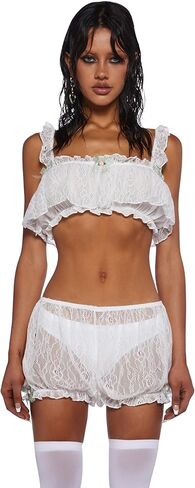 Dolls Kill Cream Extra Whip Lace Set – Flowy Lace with Ruffled Trim & Rose Detail in Saudi Arabia