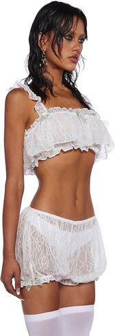 Dolls Kill Cream Extra Whip Lace Set – Flowy Lace with Ruffled Trim & Rose Detail in Saudi Arabia