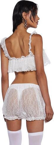 Dolls Kill Cream Extra Whip Lace Set – Flowy Lace with Ruffled Trim & Rose Detail in Saudi Arabia