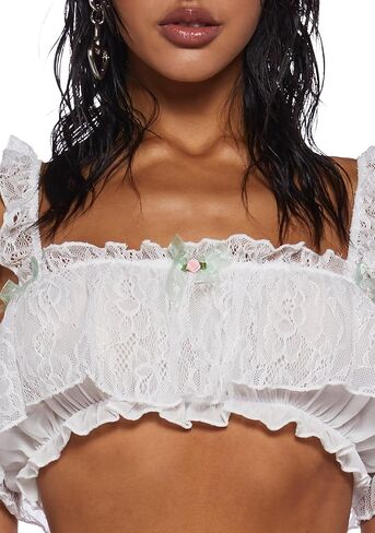 Dolls Kill Cream Extra Whip Lace Set – Flowy Lace with Ruffled Trim & Rose Detail in Saudi Arabia