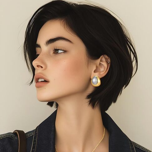 yujie اثنين من نغمة الأزرار أقراط الذهب والفضة الأقراط المعدنية مختلطة للنساء من الذهب مطلي بالدموع مستديرة مستديرة القرط السميكة المجوهرات الحديثة in Kuwait