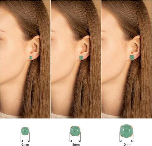 12 Pairs Multi Natural Gemstone Round Bead Ball Stud Earrings Gold Plated Stainless Steel Opal Tiger Eye Rose Quartz Onyx Stone Stud Earrings Set for Women in Saudi Arabia