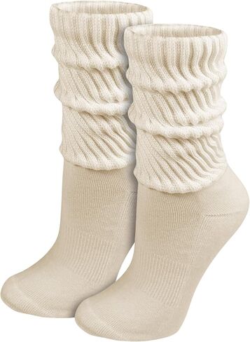 Winterlace 90% Cotton Crew Slouch Socks 2-Pairs Scrunchy Ribbed Soft Retro Womens Boot Calf Sock in Saudi Arabia